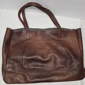 HUGE Oversized Cognac Brown Genuine Leather Tote Shopper Travel Bag Boho Hippie